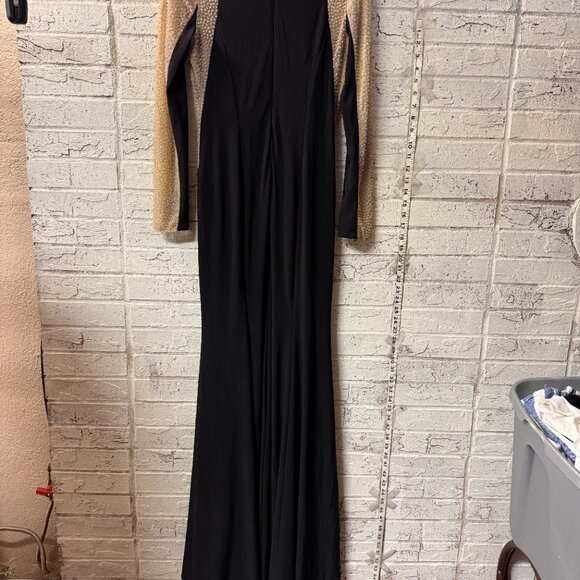 XSCAPE Black Long Sleeve Evening Gown with Illusion Beaded Mesh โ Size 8 - Picture 8 of 12